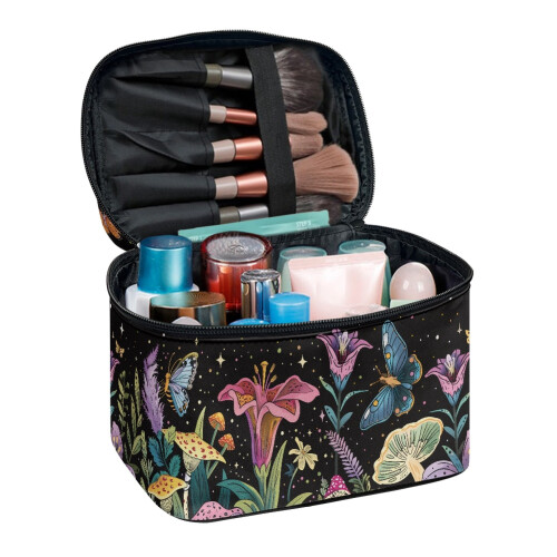 Make-up organizer tas van polyester met vlinder- en bloemenpatroon
