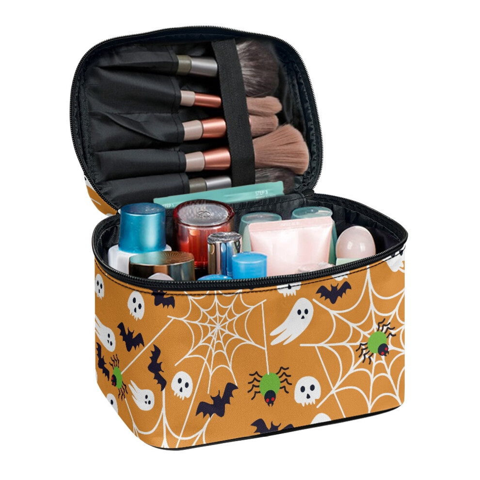 Travel Wash Cosmetic Bag with Brush Slots Travel Makeup Organizer Desktop Portable Hanging Organizer Halloween Pattern