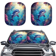 Happy Dog Print Folding Car Sun Shade Set of 2, Windshield Black, Wear-Resistant Reflective Polyester, Heat & Sun Blocking