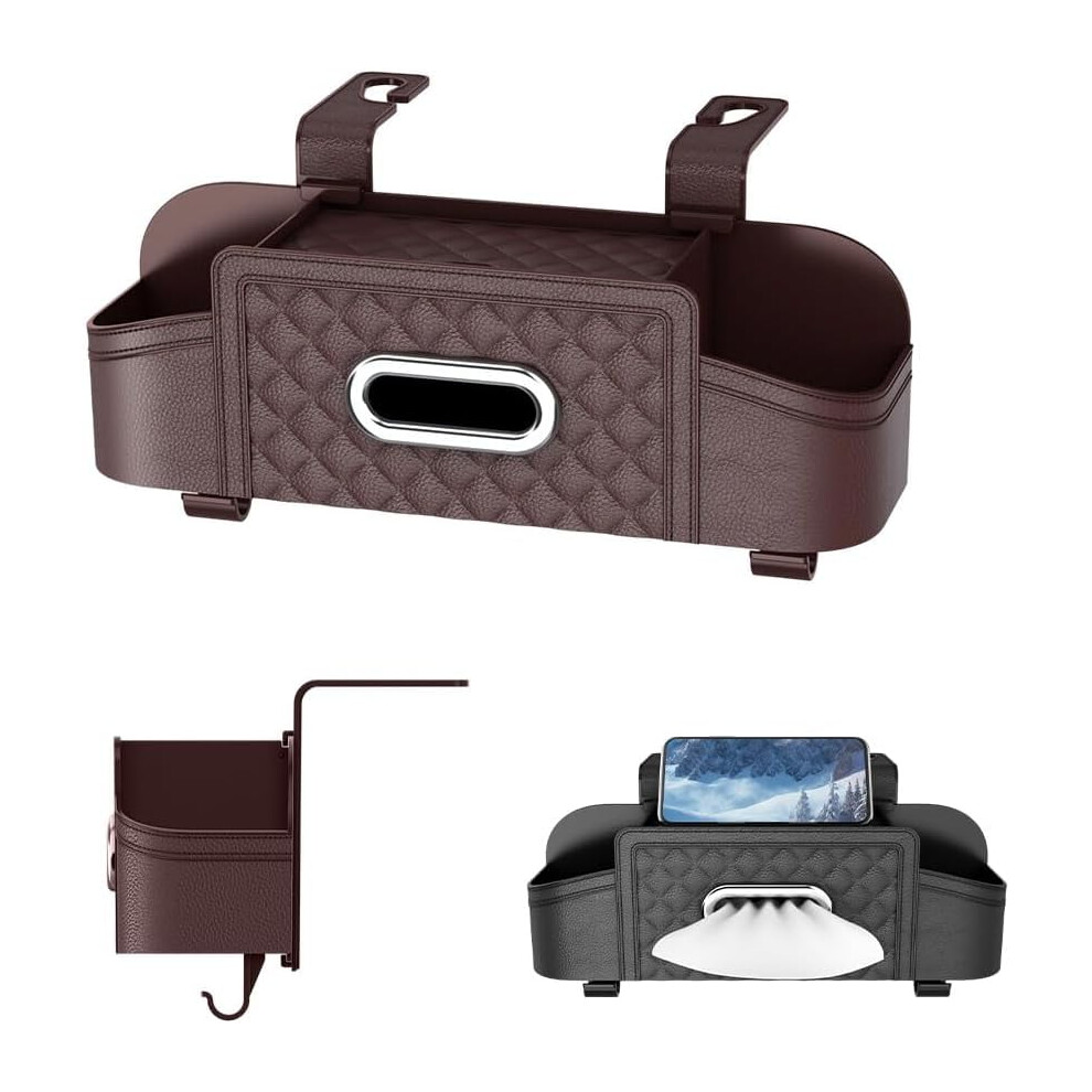 3-In-1 Car Backseat Organizer With Cup Holder, Tissue Box & Hooks Â Compatible With Suv, Sedan, Truck (Brown) Brown 9101399483021