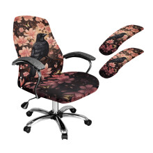 Crow Flower Print Office Chair Cover Set, Anti Scratch Computer Chair Cover with Armrest Covers, Dustproof Office Chairs Armrest Slipcover for Pets