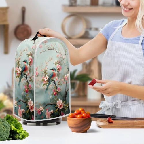 Bird and Flower Pattern 1Set Kitchen Blender Dust Cover Polyester Lightweight for Household 2