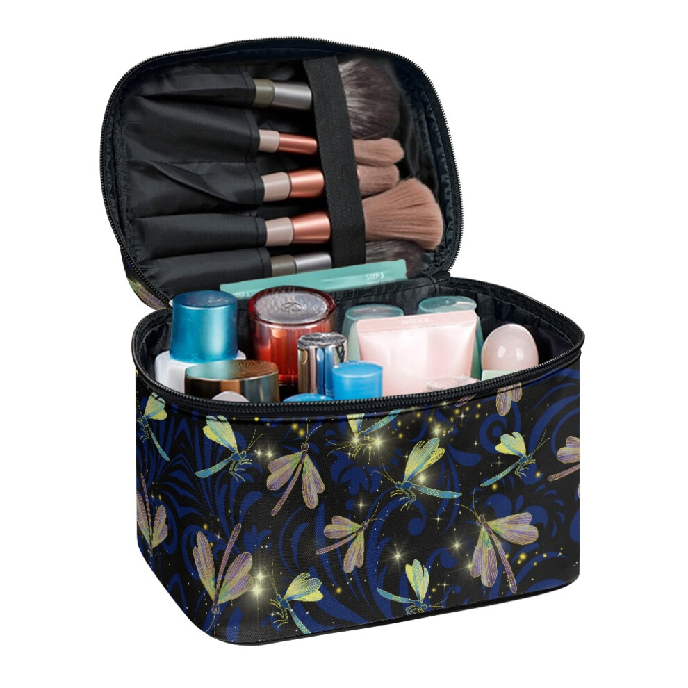 Dragonfly Glow Travel Make Up Organizer Bag Makeup Brush Organizer Large Capacity Polyester Hand-Held Home Office