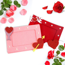 Desktop Ornament - Valentine's Day Photo Frame for Couples Memory Display in Non Woven Fabric with Heart Shaped Design Romance on Desk