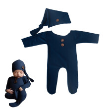 Baby Photo Jumpsuit Newborn Photography Props Knitted Christmas Clothes Cute Jumpsuit Long Tail Hat for Children Day New Year Halloween Blue