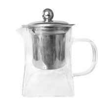 1PC Glass Teapot 350ML with Stainless Steel Infuser & Lid, Stovetop-Safe, for Blooming/Loose Leaf Tea – Transparent Square Pot (4.57"x4.57"x4.1")