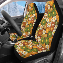 Pokrowce na fotele samochodowe Fluffy Fur Orange Hippie Flower (opakowanie 2 szt.) na przednie siedzenia – kompatybilne z samochodami osobowymi,