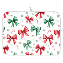 Bows Christmas Dish Drying Mat for Kitchen Countertop 16x18 Small Dish Pad Drainer Rack Dish Sink Mats
