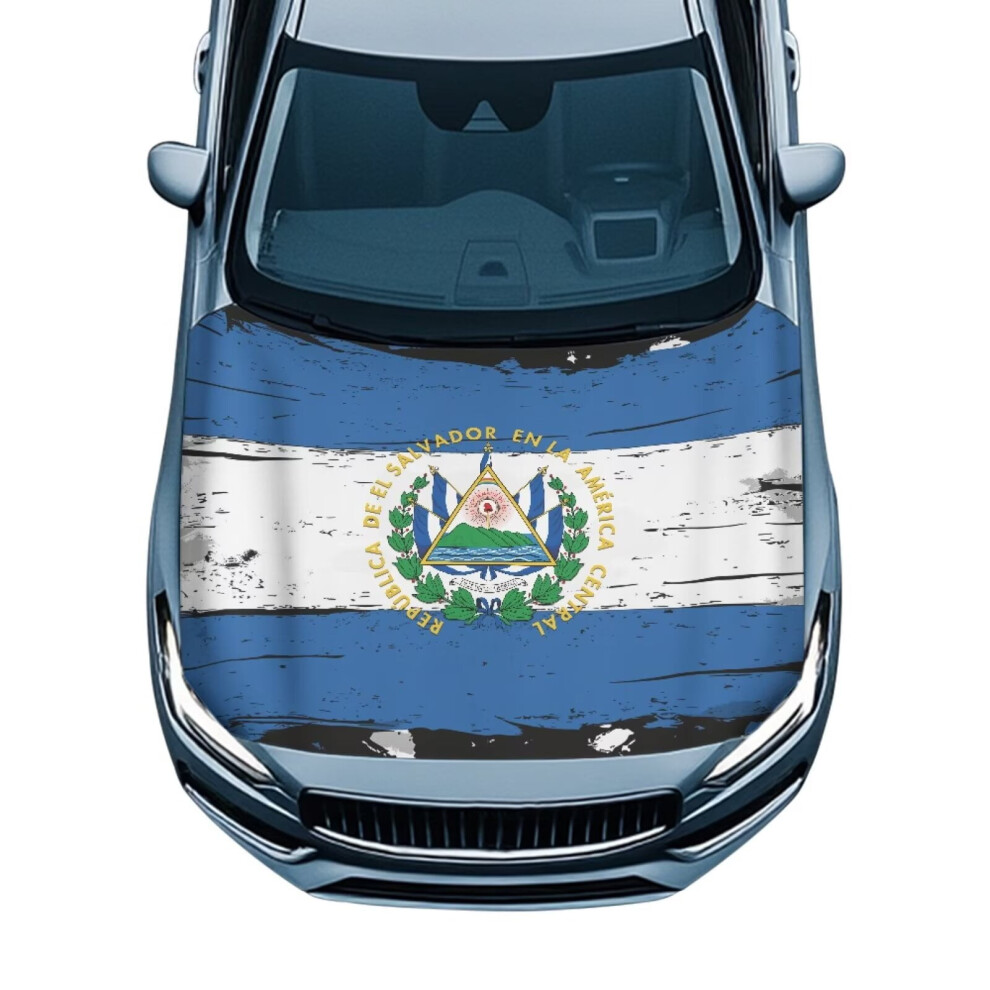Heat-Resistant El Salvador Flag Hood Cover Â Stretchable Polyester, Compatible With Cars, Trucks, Suvs, Vans 9193271997962
