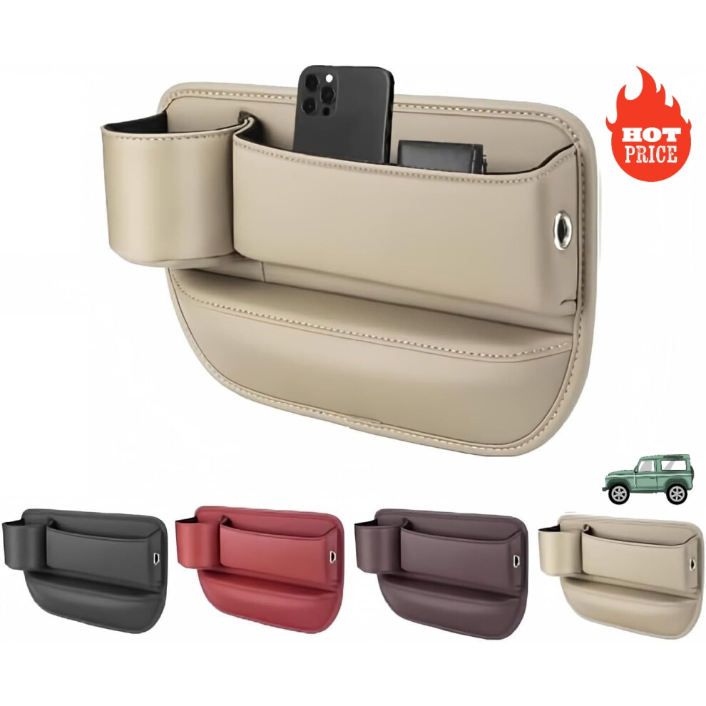 Leather Cup Holder Gap Bag With Storage Box For Phones, Glasses, Keys, Cards Â Compatible With Most Cars Beige 9085618937604