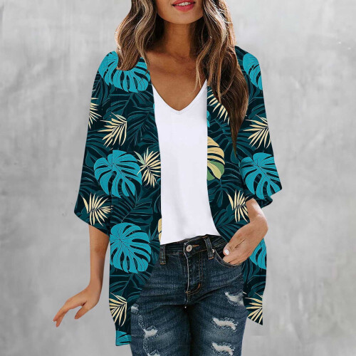 Women's Vintage Print Cardigan Lightweight Open-Front
