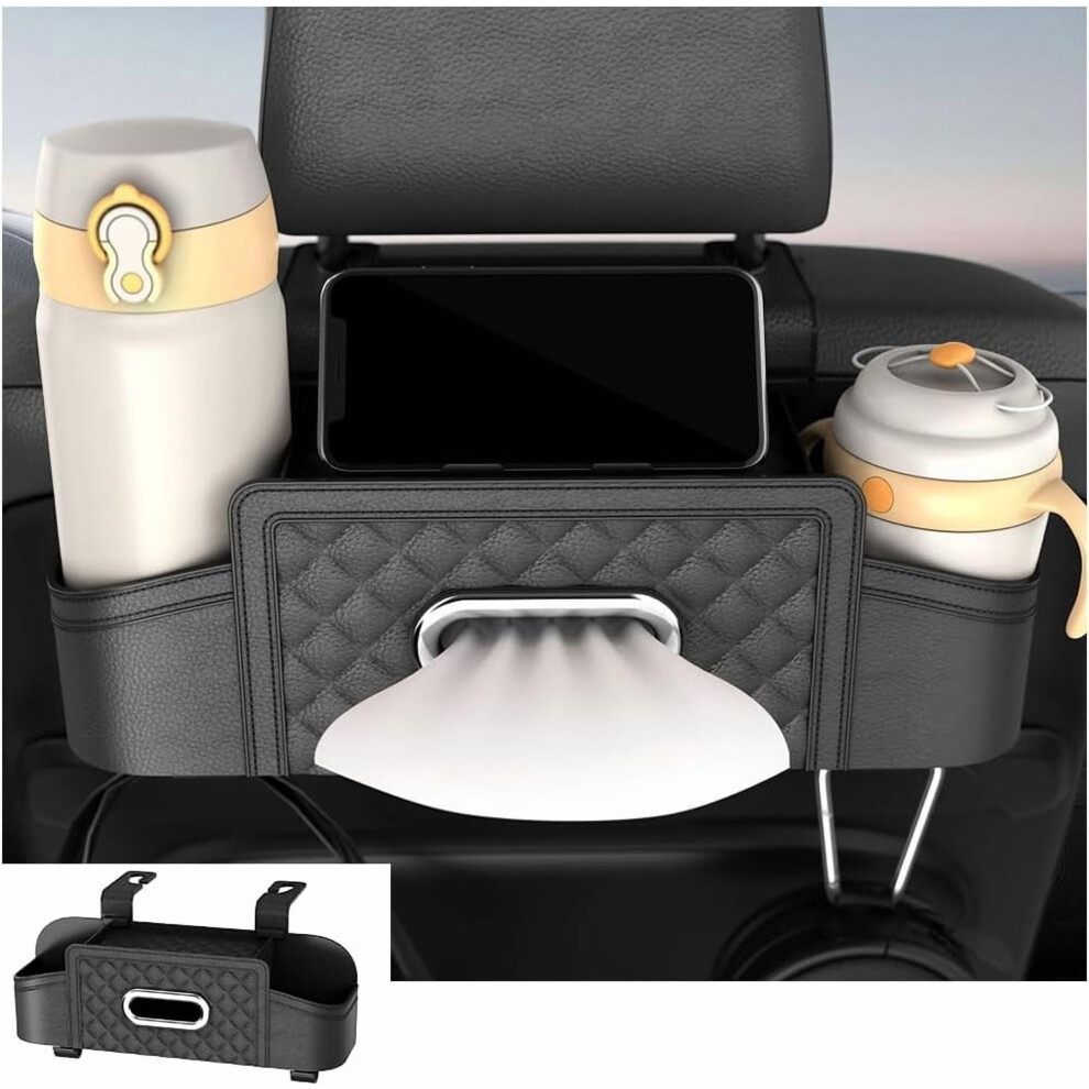 Car Headrest Backseat Organizer With Cup Holder & Hooks, Universal For Suv/Sedan/Truck (Black), Compatible With Most Vehicles Black 9101399484042