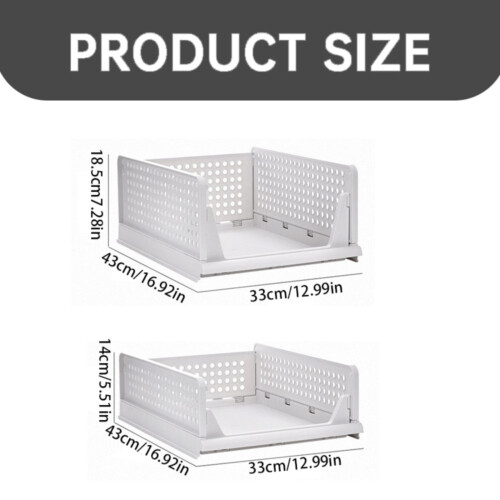 Folding Closet Organizers, Stackable Plastic Storage Bins for Wardrobe, Kitchen, Bathroom & Office – White 2