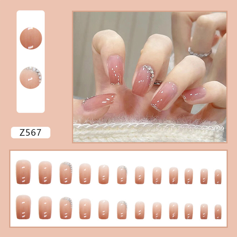 Hue-Grain 3D Rhinestone Press-On Nails Kit, Pink Gradient Diy Manicure