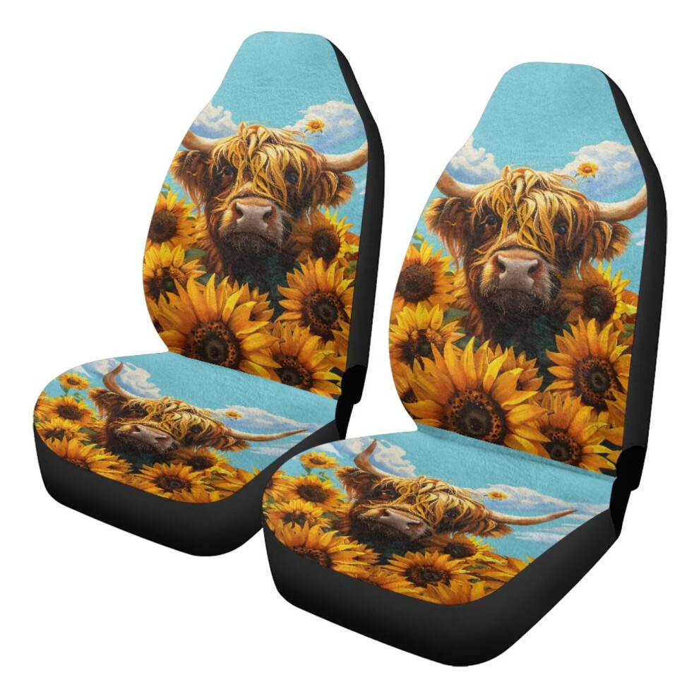 Sunflower Highland Cow Car Seat Covers (2-Pack, Front Seats Only) Â Universal Fit, Cool In Summer & Warm In Winter, Compatible With Most Vehicles Coral 9193271997306