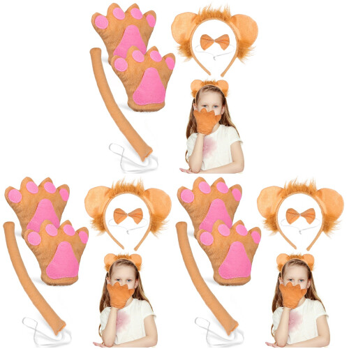3Ensembles -Tête Oreilles Lion Coloré Et Queue 2