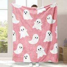 Růžová kreslená halloweenská deka s duchy z měkkého flanelu