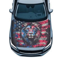 Dehnbare Motorhaubenabdeckung aus Polyester, hitzebeständig, Löwen-/US-Flaggen-Design, kompatibel mit Pkw, Lkw, SUVs und Transportern