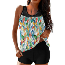 Women's Tankini Set High-Waisted Swimsuit with Built-in Bra