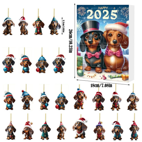 Χριστουγεννιάτικο Ημερολόγιο Advent24 τεμάχια στολίδια Red Hat Dachshund