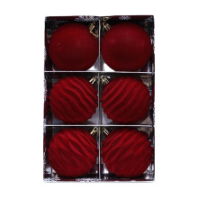 Red Velvet Flocked Christmas Ornaments, 6PCS 3.15" Shatterproof Tree Balls Decor – Compatible with All Standard Trees