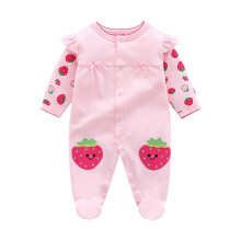 Baby One Piece Romper Soft Cotton Strawberry Print Footed