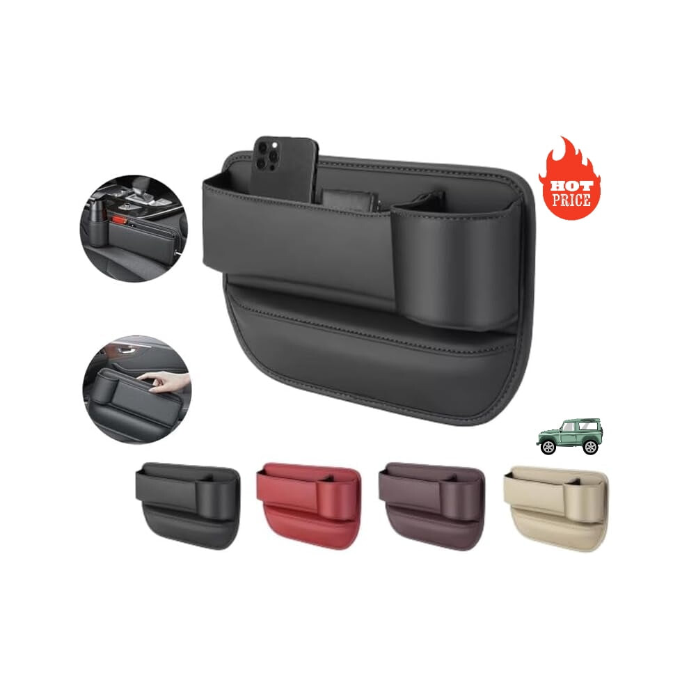 Leather Cup Holder Gap Bag With Storage Box For Phones, Glasses, Keys, Cards Â Compatible With Most Cars (Black) Black 9085618938595