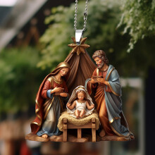 AuroraX Birthday Decorations Party Christmas Ornaments, Nativity Scene Manger 2.4 Inch Ornaments, Christmas Tree Wall Hanging Decor
