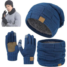 Ardenknit téli szett, 3 részes szett: szélálló kötött sapka, sál és kesztyű; Meleg és rugalmas, tökéletes hideg időre.