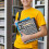 Vintage boekenorganizer tas van polyester met handvat en ritssluiting. 6