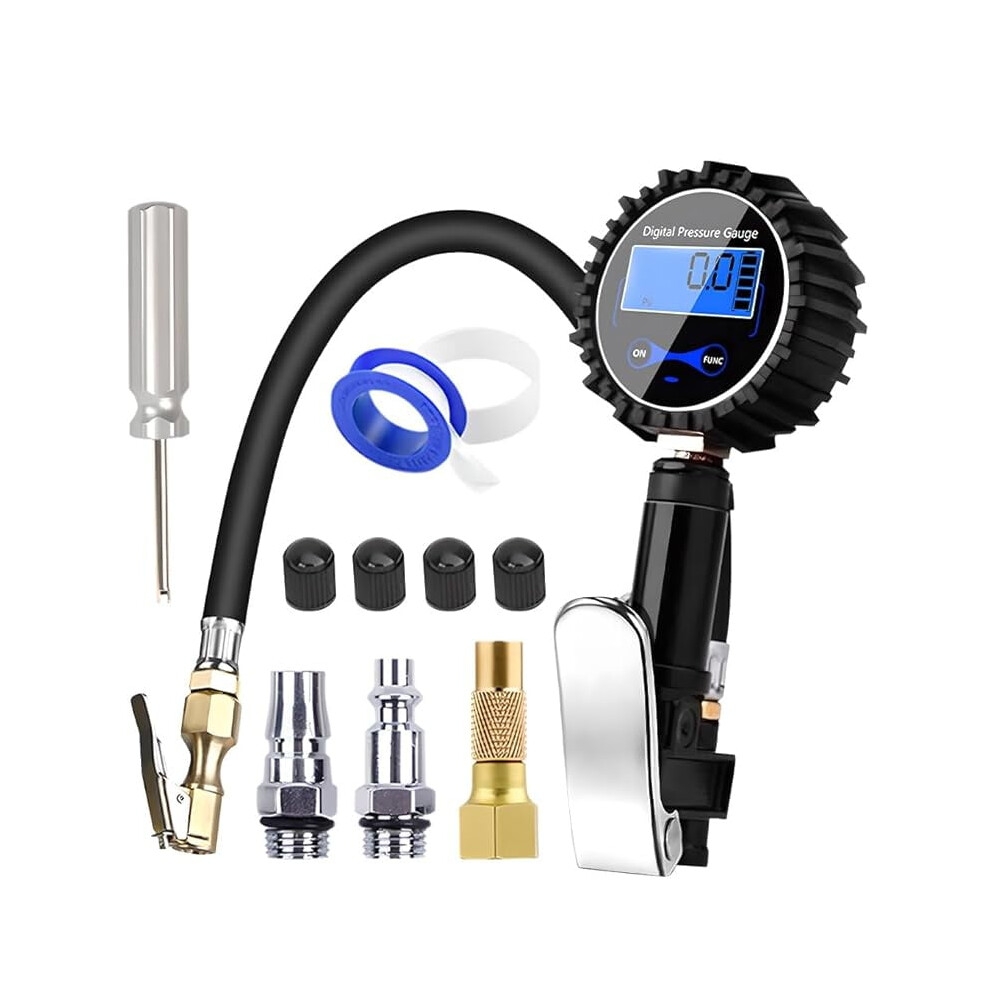 Digital Tire Inflator With Gauge, 250 Psi Heavy-Duty Air Chuck & Compressor Kit, Rubber Hose, Quick Connect, 0.1 Psi Resolution (Set A) 9362892435003