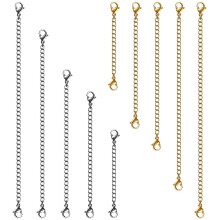 Extensores de colar, 10 peças, aço inoxidável, dourado e prateado, para colares, pulseiras e tornozeleiras, com fechos de lagosta e travas para