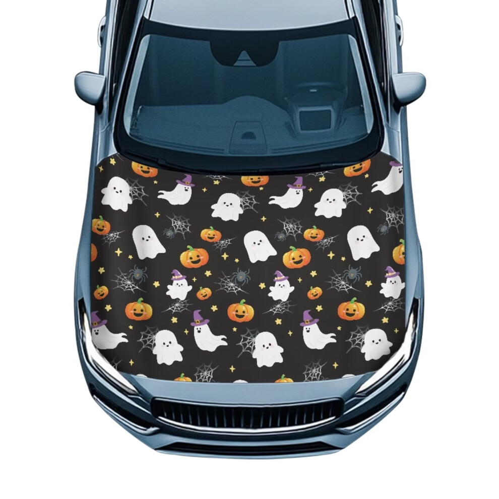 Spooky Pumpkin Hood Cover Â Stretch Polyester Auto Cover Compatible With Most Suvs, Sedans, Trucks & Pickups 9193271999096