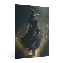 Vintage Halloween Witch Canvas Wall Art – Gothic Retro Horror Poster for Living Room, Bedroom, Bar – Compatible with Halloween Party Decor
