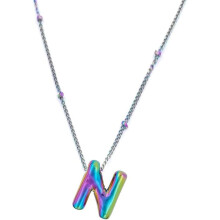 Halskette mit Buchstabenanhänger in Regenbogenfarben für Damen, zartes Statement-Schmuckstück aus 18-karätig vergoldetem Kunststoff,