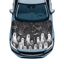 Car Hood Covers Auto Hood Cover Protection Waterproof Suitable for Most Vehicles Sedans Trucks, Cobweb Ghost Car Bonnet Banner