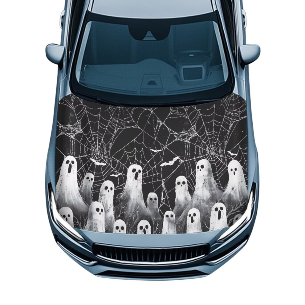 Car Hood Covers Auto Hood Cover Protection Waterproof Suitable For Most Vehicles Sedans Trucks, Cobweb Ghost Car Bonnet Banner 9122141067269