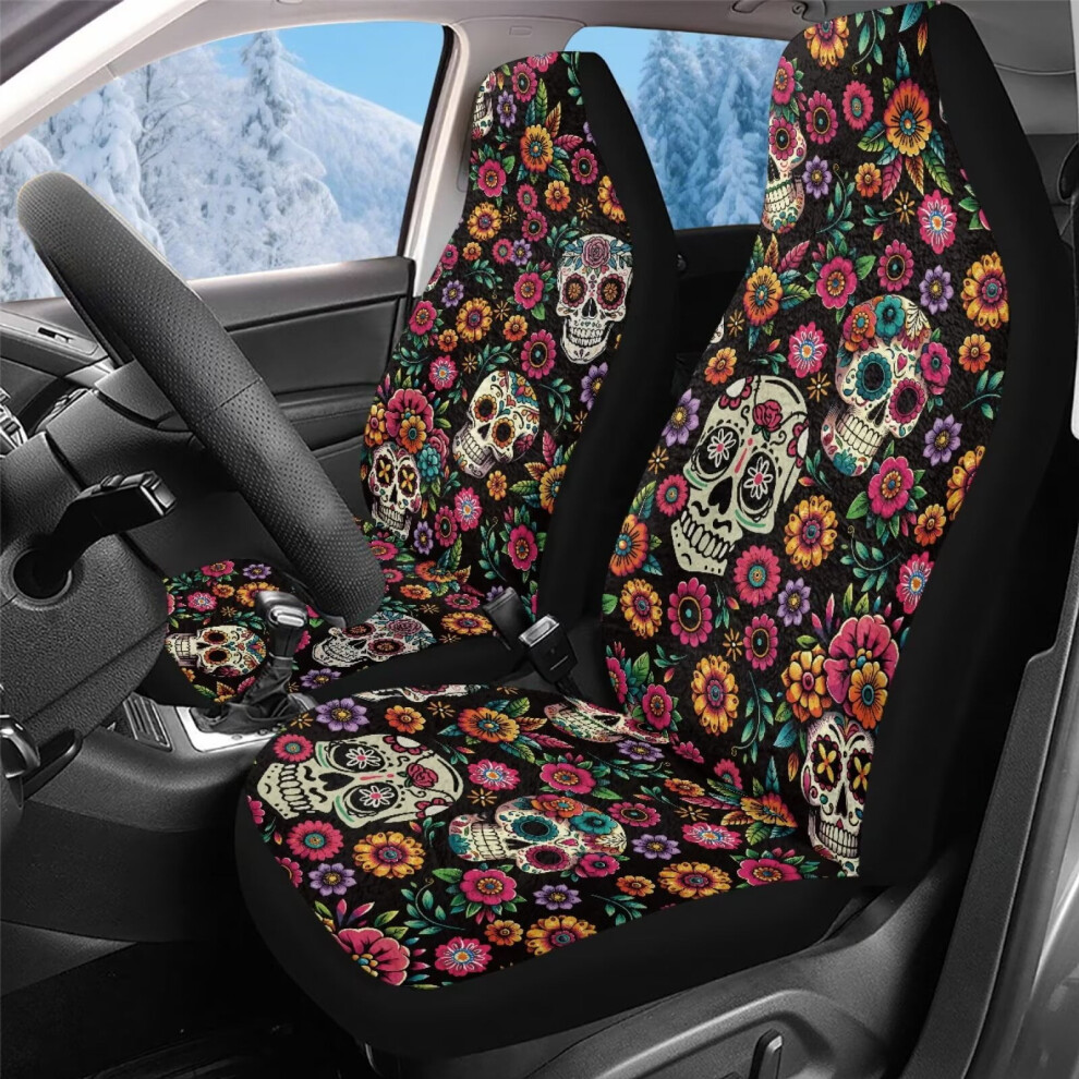Washable Floral Sugar Skull Car Seat Covers (2-Pack), Universal Fit, Compatible With Most Vehicles Coral 9122141066965
