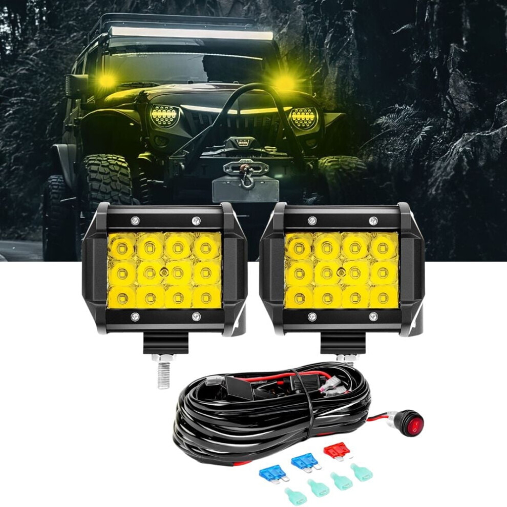 Waywe 2Pcs 4" Led Pods, 36W Triple Row Flood Bar, 3600Lm, Compatible With Truck/Golf Cart/Suv/Atv/Utv/Boat Amber/Light 9122141066996