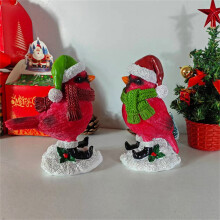 Christmas Cardinal Statue with Santa Hat Resin 2 pcs