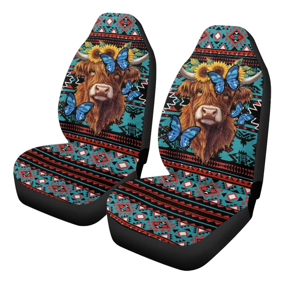 Butterfly Highland Cow Aztec Bucket Seat Covers (2-Pack), Front Seats Only, Universal Fit For Trucks, Vans, Suvs, Sedans Â Compatible With Most Coral 9122141067399