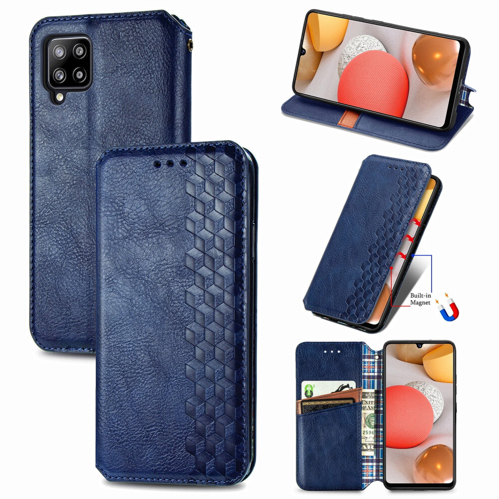 Pu Leather Wallet Case For Samsung Galaxy A42 5G (6.6", 2021) Â Shockproof Flip Folio With Card Holder, Kickstand & Hidden Magnet Â Blue 9401284755722