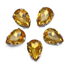 Strass in vetro di cristallo da cucire, con retro piatto e chiusura a uncino, perline artigianali fai da te per gioielli - Oro 10x14mm 10 pezzi - Oro