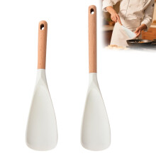 2PCS Silicone Spatula Spoon Set, 11"/13", Wood Handle, Compatible with Nonstick Cookware