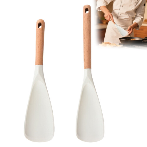 2PCS Silicone Spatula Spoon Set, 11"/13", Wood Handle, Compatible with Nonstick Cookware