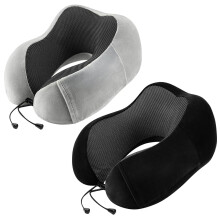 Confezione da 2 cuscini da viaggio in memory foam per aereo, auto, treno e casa – Morbido supporto per il collo (grigio e blu)