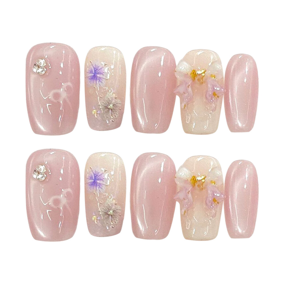 Zhouq-Outdoors (459) Pink Flower Fake Nails - Lightweight, Easy Stick