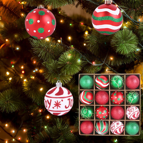 Christmas Ball Ornaments Red Green 16 pcs 6 cm