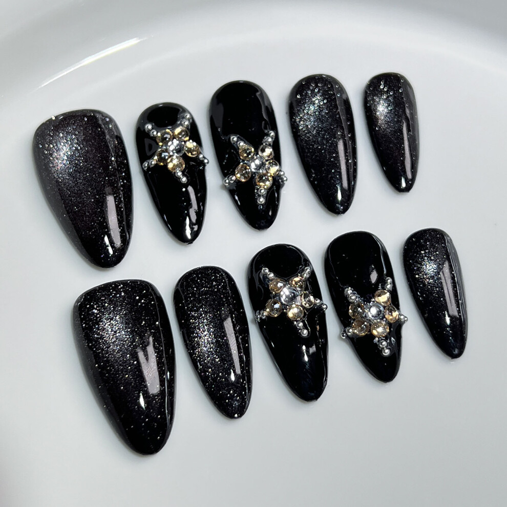 Creation-3C (Xs) Stage Black Cat Eyes Press-On Nails, Chip-Proof