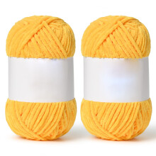Fluffy Velvet Chenille Yarn, Soft Fuzzy Puzzle Yarn for Crocheting & Knitting, 2-Pack Bulky Yarn for Amigurumi, Sweaters, Hats, Scarves – Golden